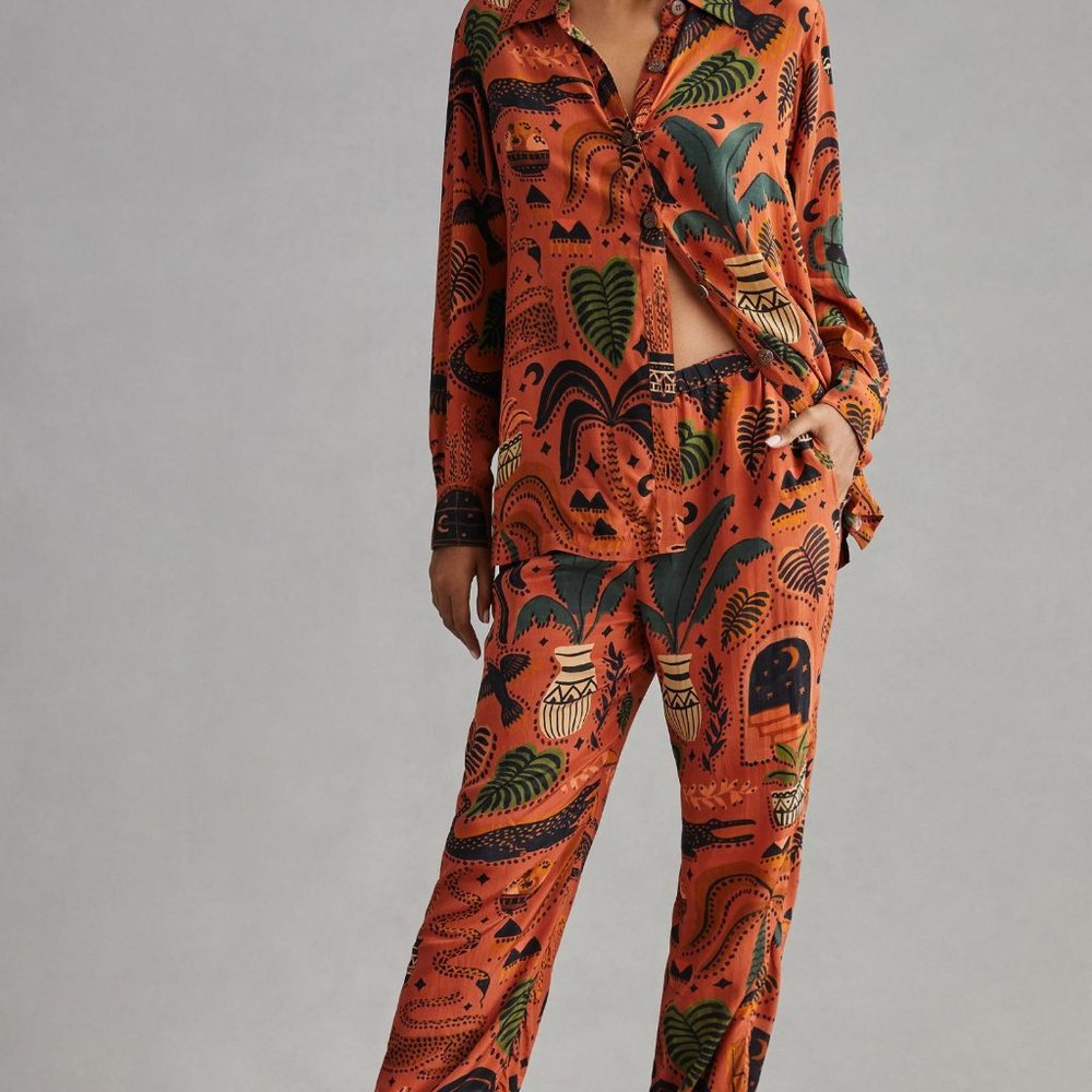 NWT Farm Rio Anthropologie Printed Buttondown Pant Set